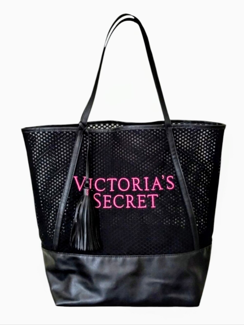 Victoria's Secret Black Mesh Monogram Extra Large Tote Bag
